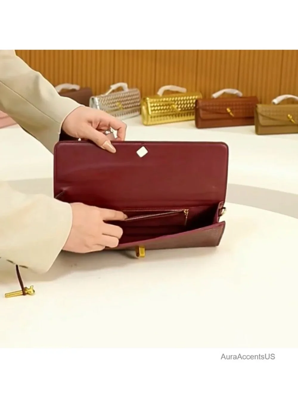 Vegan PU Leather Evening Clutch with Detachable Strap, 3-in-1 Convertible